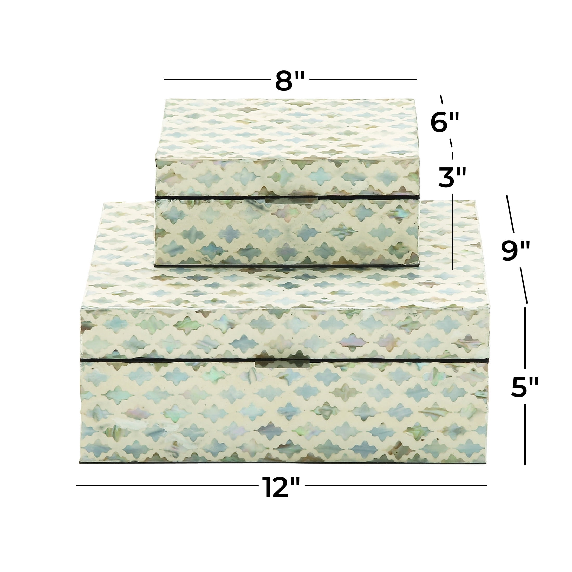 DecMode Geometric Handmade Storage Cream Mother of Pearl Shell Decorative Box with Hinged Lid, 2 Count