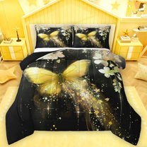Castle Fairy Flying Butterfly Girl Boy Bedding Comforter Set 2pcs,Chic Yellow Flowers Twin Comforter Sets Microfiber,Dreamy Princess Breathable Bedding Set,Lightweight Room Decor,Reversible