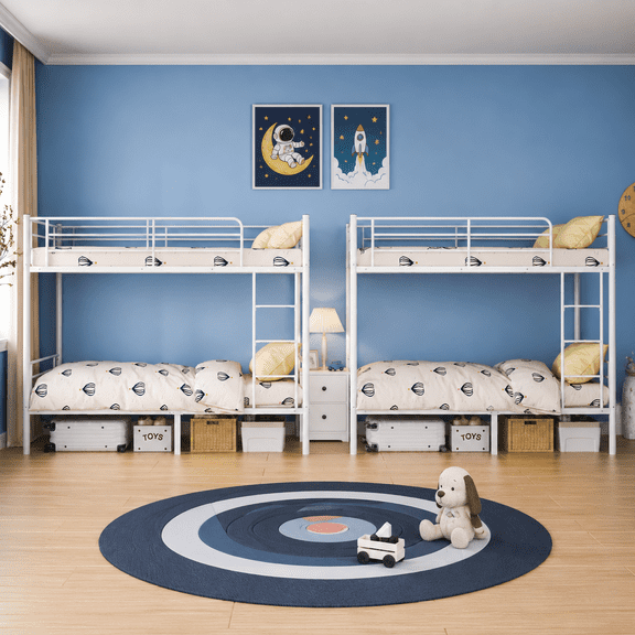 Zimtown Metal Set of 2 Bunk Bed Twin Over Twin Heavy Duty Bed Frame with Safety Guard Rails & Flat Ladder, White