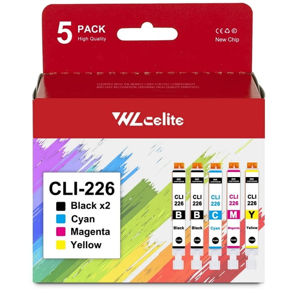 CLI 226 Ink Cartridges Replacement for Canon 226 Ink Cartridge for iX6520 MG5120 Printer（ 2*Black 1*Cyan 1*Magenta 1*Yellow）