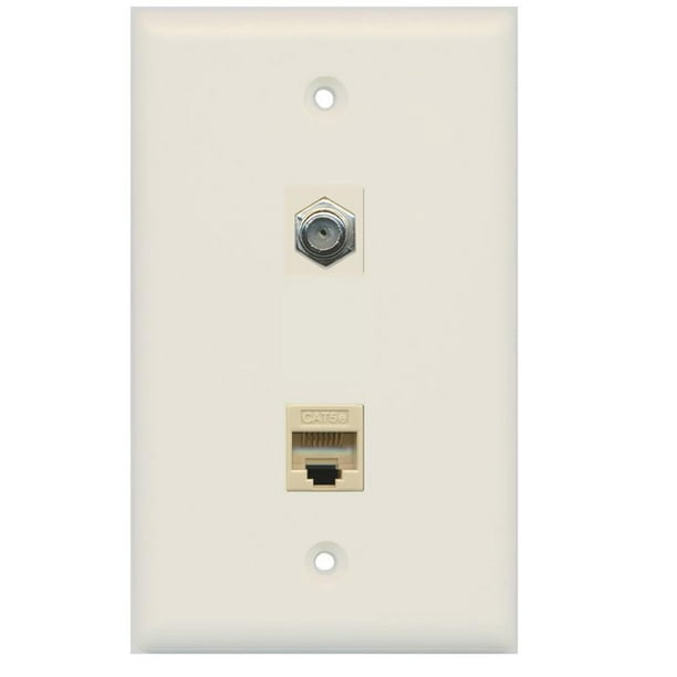 Riteav 1 Port Coax Cable Tv F Type 3 Port Cat6 Ethernet Wall Plate Light Almond Walmart Com Walmart Com