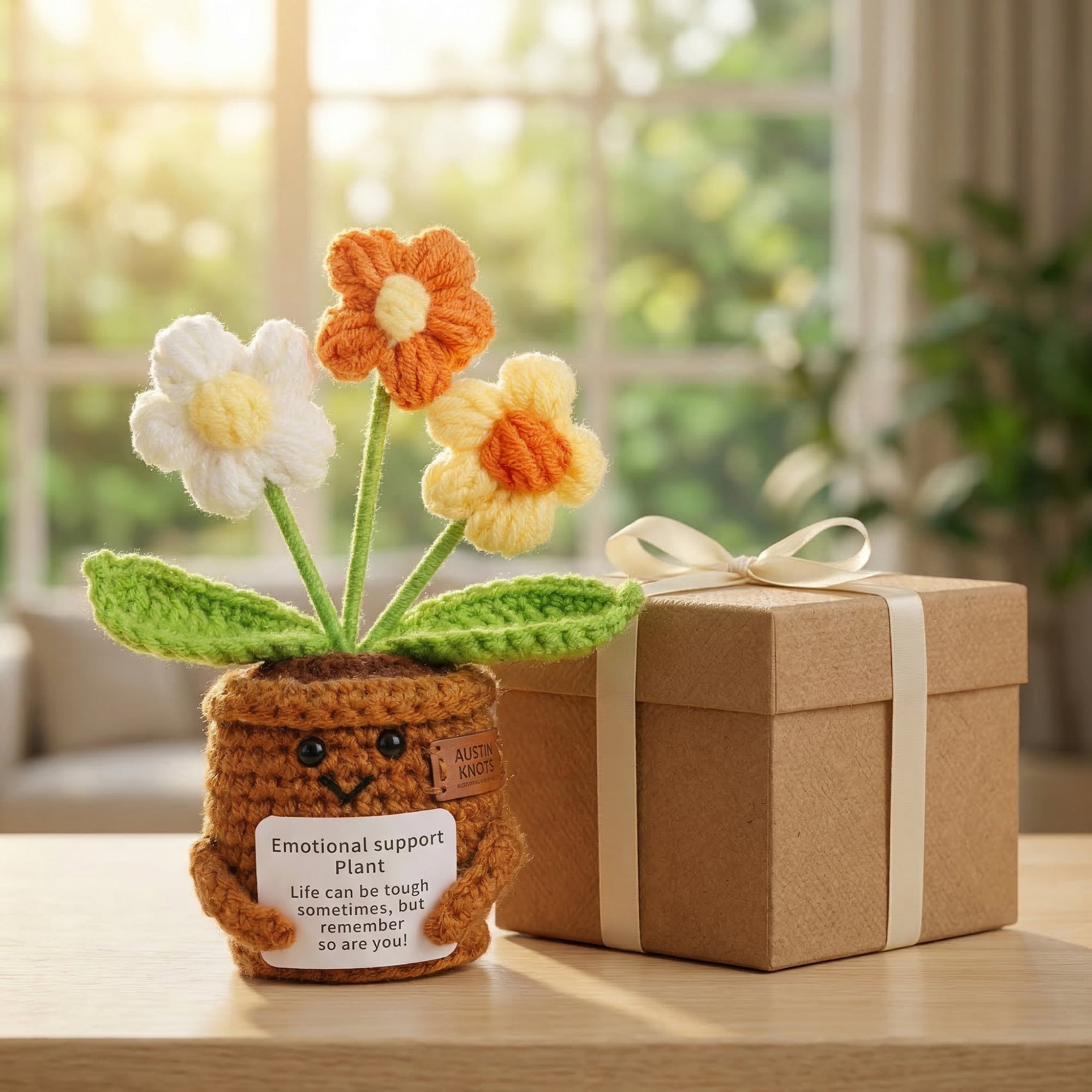 Unique Bargains Handmade Crochet Potted Knitted Plant Small Yellow Flowers 4.3inch