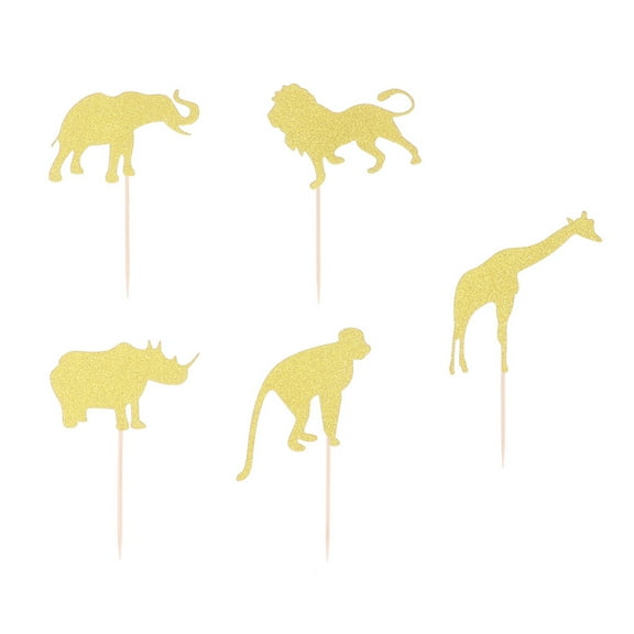 Cake picks 25pcs Creative Zoo Cake Decor Lion Monkey Rhino Elephant Giraffe Cupcake Topper for Birthday Baby Shower (5pcs Each Style)