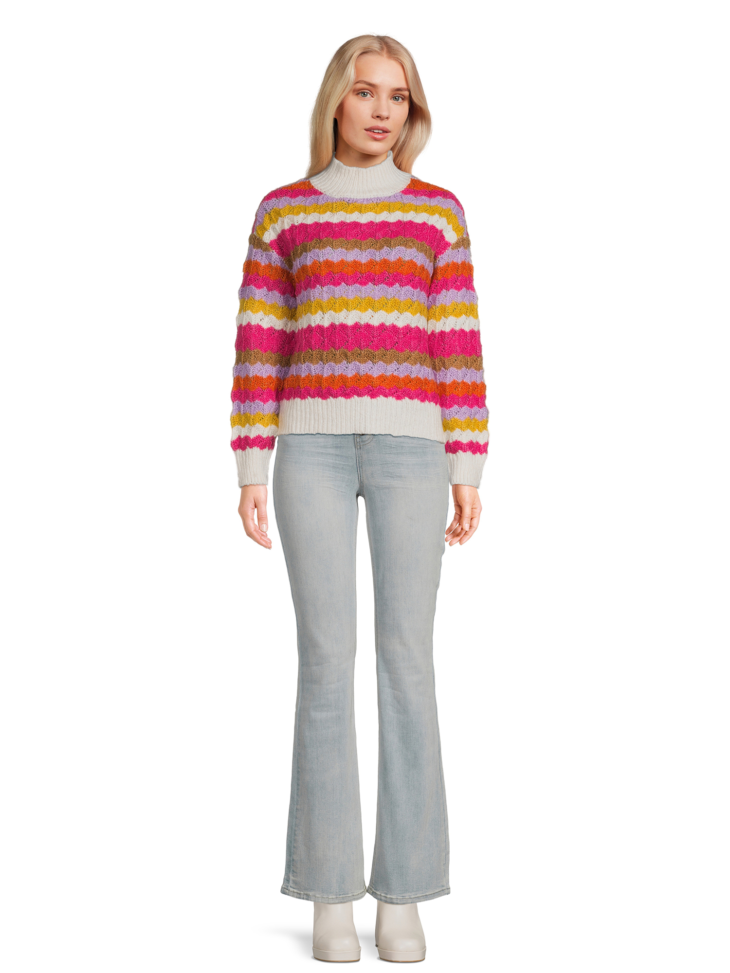 99 Jane Street Women's Mock Neck Pullover Sweater with Long Sleeves, Midweight, Sizes XS-XXXL
