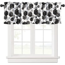 Black Valance Curtain Black Grey Abstract Geometric Modern Grid Pattern Minimalist Rod Pocket Valance Window Treatments Short Curtains for Kitchen Bathroom Farmhouse 54x18inch