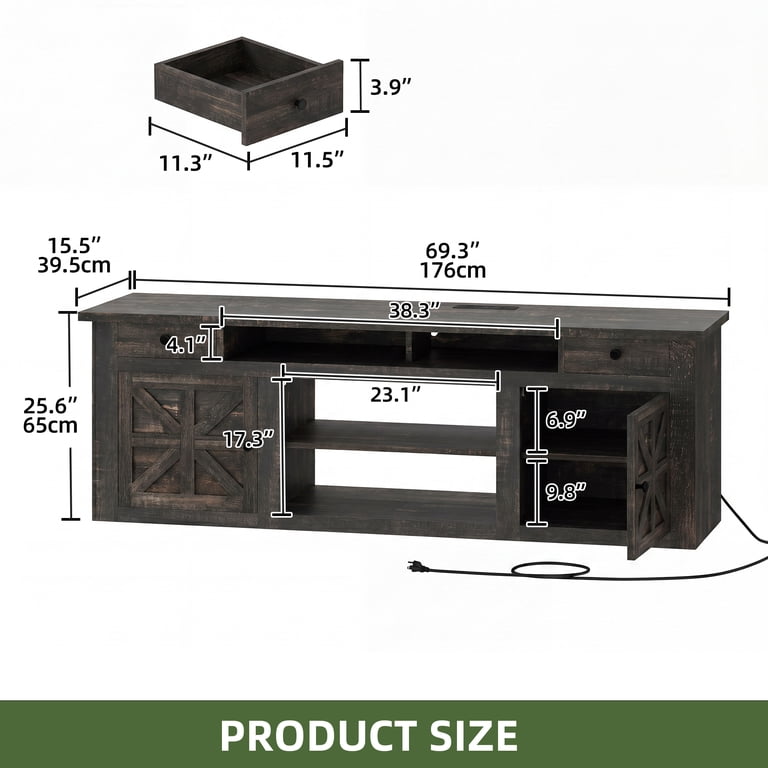 Uforic 70" Farmhouse TV Stand, Dark Rustic Oak photo 2