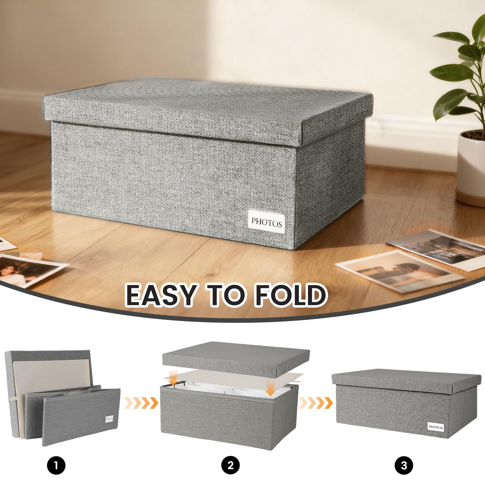 Grey 5*7 Inch Linen Photo Storage Box with Dividers