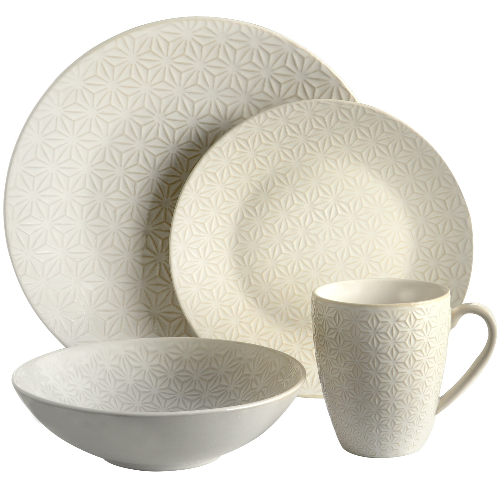 Elama Ivory Terrace 4 Piece Signature Textured Dinnerware Set