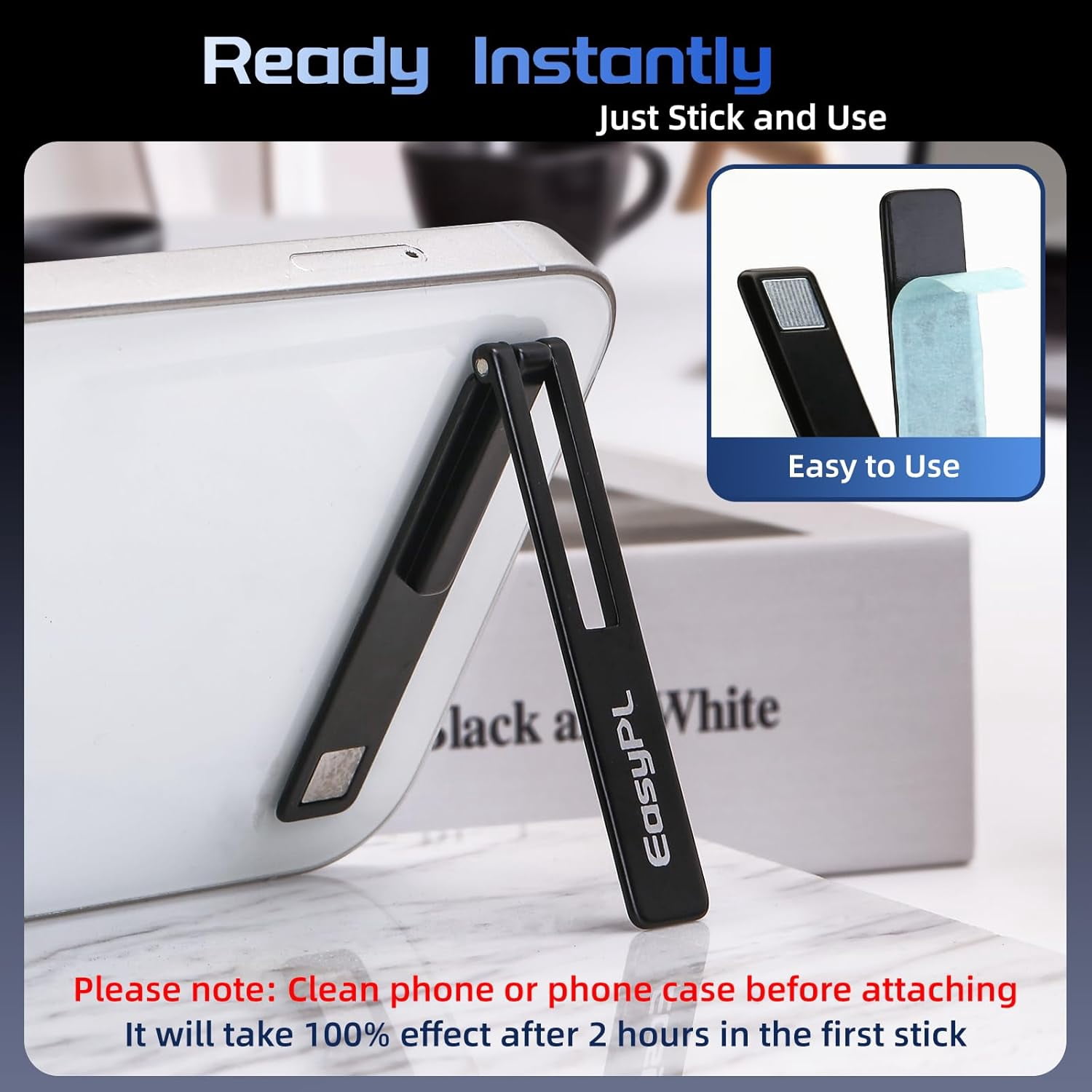 2 Pack Cell Phone Kickstand, Vertical and Horizontal Metal Phone Stand for Desk, Black + Silver, Adjustable Angle, Phone Holder for iPhone 16/Plus/Pro/Pro Max, iPhone 15/14/13/12 Samsung Series