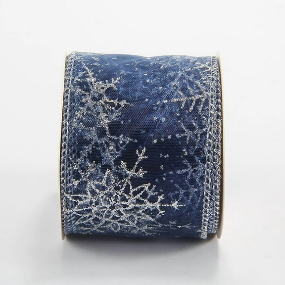 Wired Ribbon Satin with Glitter Mesh 6.3cm Christmas Ribbon for Tree Gift Wrapping Wreaths Garland Topper Bows Crafts Home Decor -10 Yards (navy blue)