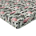 thumbnail image 4 of Ambesonne Tropical Fitted Sheet, Flamingo Exotic Leaves Art, Queen Size, Pink and Sage Green, 4 of 5