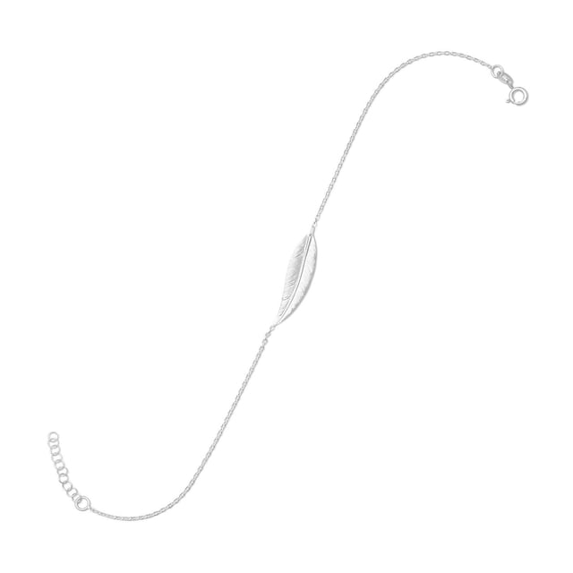 Precious Stars Sterling Silver Sideways Feather Charm Anklet- 9 Inches Long With 1 Inch Extension