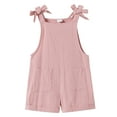 thumbnail image 3 of FYMNSI Mommy and Me Short Jumpsuits Matching Outfits Women Casual Sleeveless Loose Rompers Girls Bowknot Tie Straps Overalls with Pockets Pink (Mom L), 3 of 6