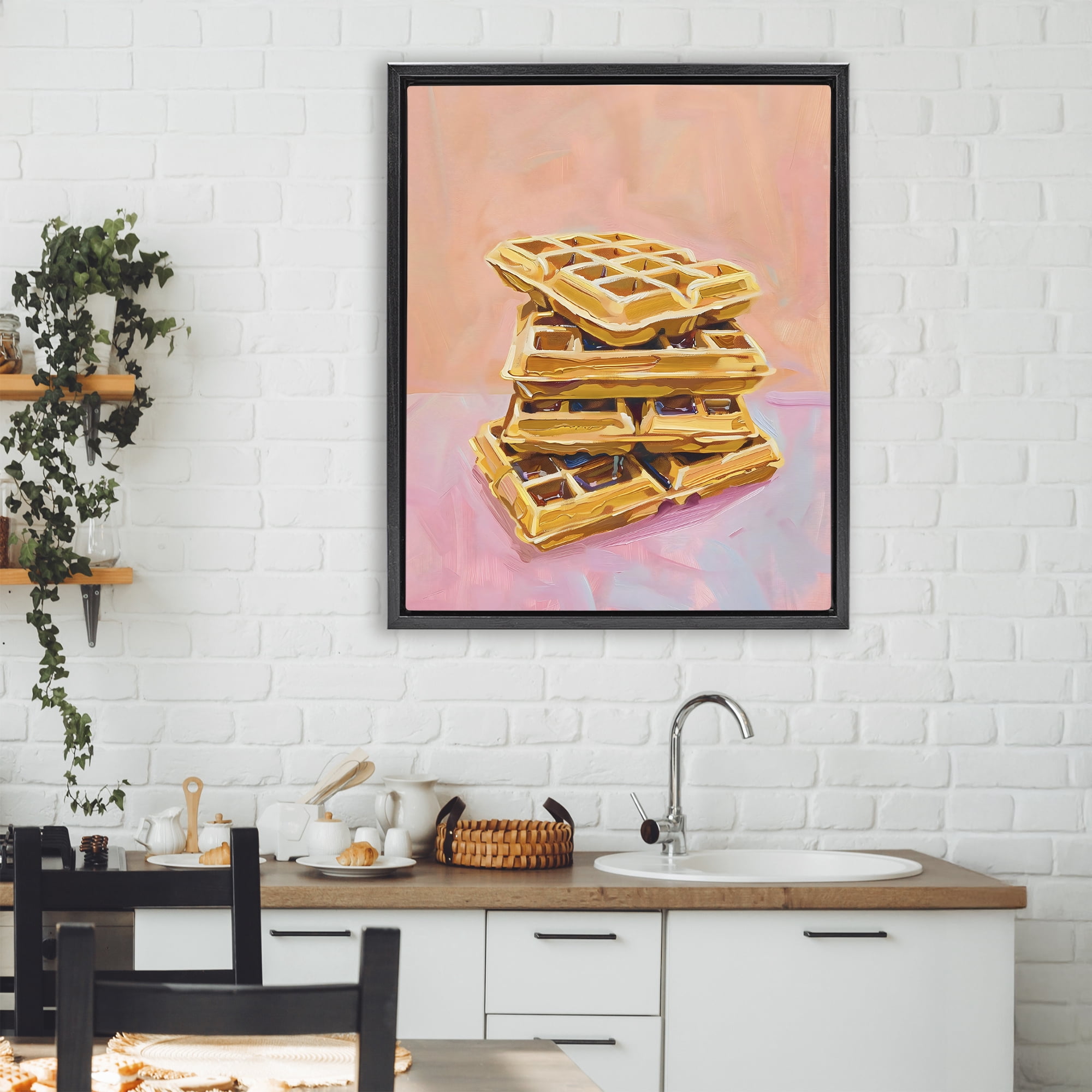 Stupell Industries Stack of Fluffy Waffles Black Framed Floater Canvas Wall Art, design by The Prints Vibe