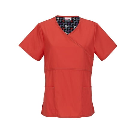 Women's Fashion Essentials Mock Wrap Scrub Top With Contrast Binding