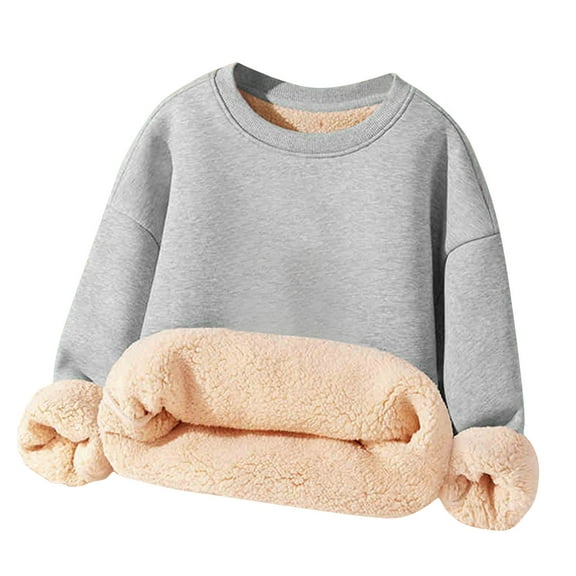 Unisex Boy's Girls Winter Warm Sherpa Lined Crewneck Pullover Sweatshirt Fleece Casual Fall Clothes Sweatshirts Sherpa Hoodie