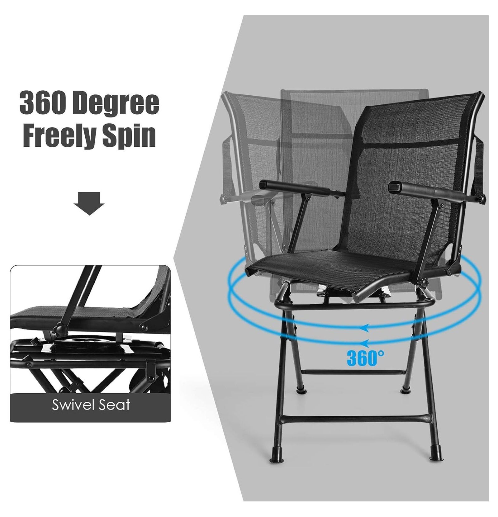Hunting Chair, 360 Degree Swivel Hunting Blind Chair with Carry Handle, 330 lbs Capacity, Comfortable, Waterproof, Portable and Silent Folding Dove Hunting Chair for Blinds