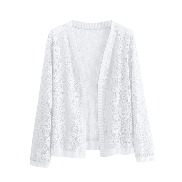 Bocqde Long Sleeve Cardigan Sweaters for Women Plus Size Summer Solid Casual Open Front Bolero Shrugs Fashion Lace Embroidery Printed Cover Up Tops