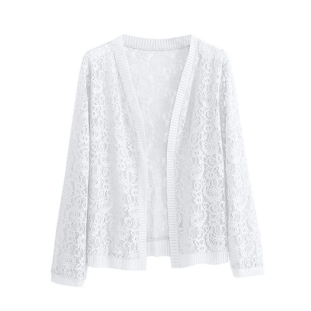 Chaqueta y abrigo informal de manga larga sin capucha para mujer, chaqueta informal de moda con encaje y manga larga ahuecada, cárdigan, top de poliéster para mujer