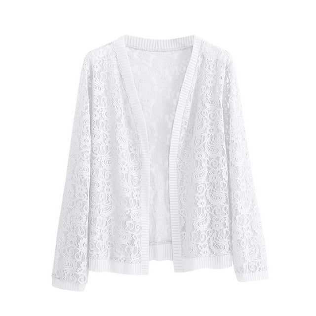 Timegard Lightweight Cardigans for Women Plus Size Hollow out Open Front Long Sleeve Lace Fall Jacket