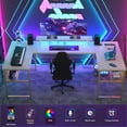 thumbnail image 3 of Homieasy U Shaped Desk with Power Outlet and LED Strips, Reversible Corner Computer Desk with Storage Shelf, Ergonomic L-Shaped Gaming Desk with Monitor Stand, 2 Person Home Office Desk, Rustic, 3 of 8