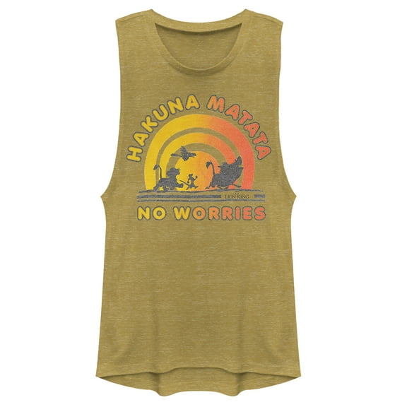 Junior's Lion King No Worries Sun is Here Festival Muscle Graphic Tee Gold Heather Small