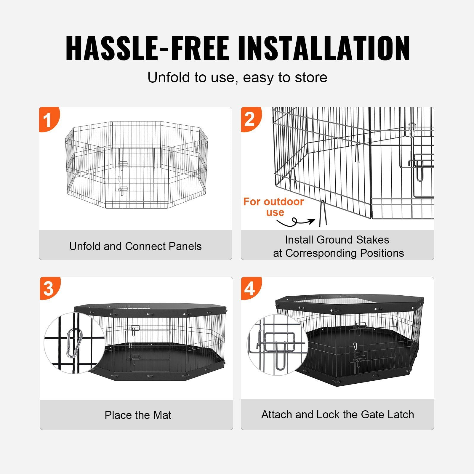 8-Panel Metal Dog Playpen with Top Cover and Bottom Pad, 24" Height Foldable Pet Fence for Small Medium Puppies, Indoor Outdoor Kennel for Camping, Yard, Apartment