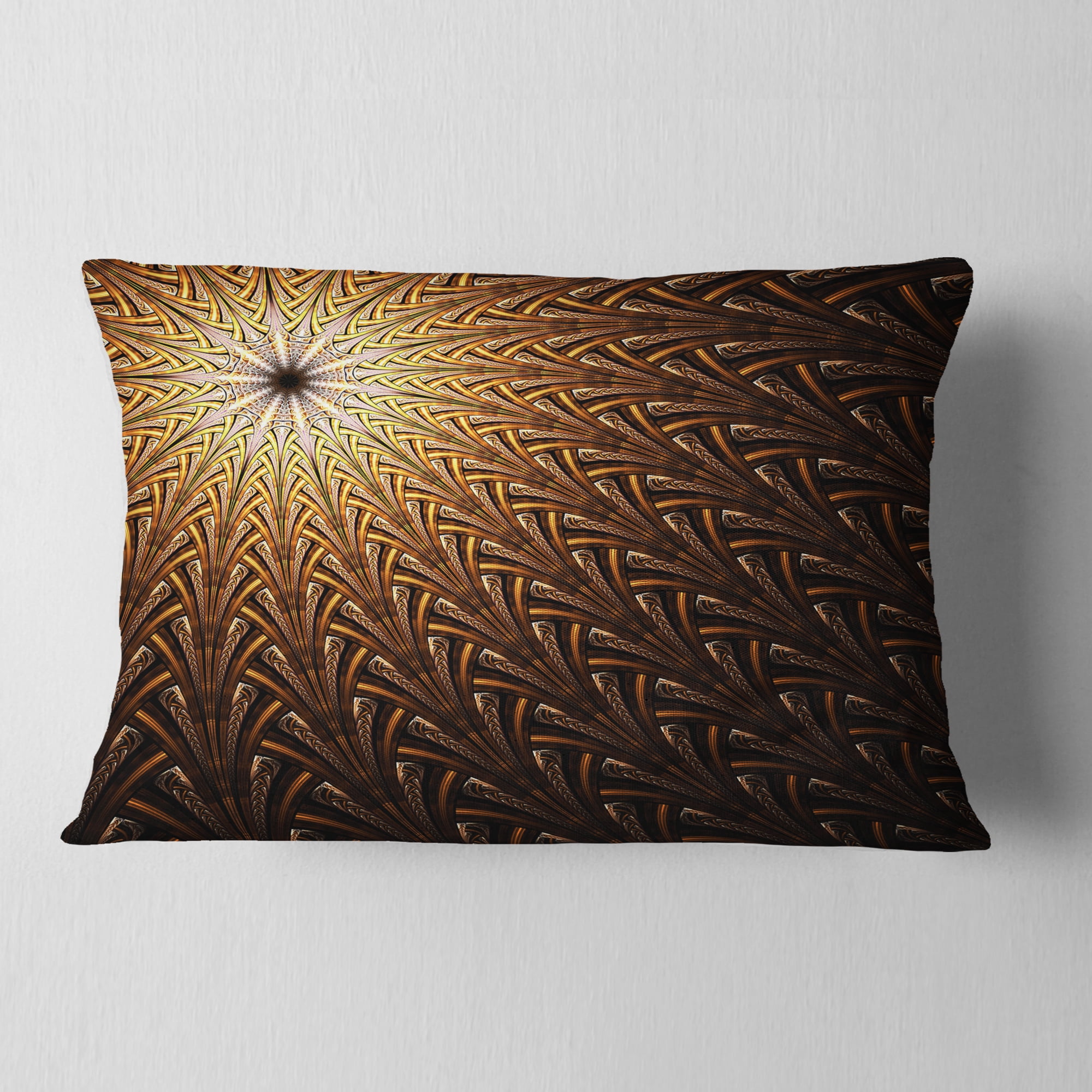 Designart Dark Orange Fractal Flower Pattern - Abstract Throw Pillow - 12x20
