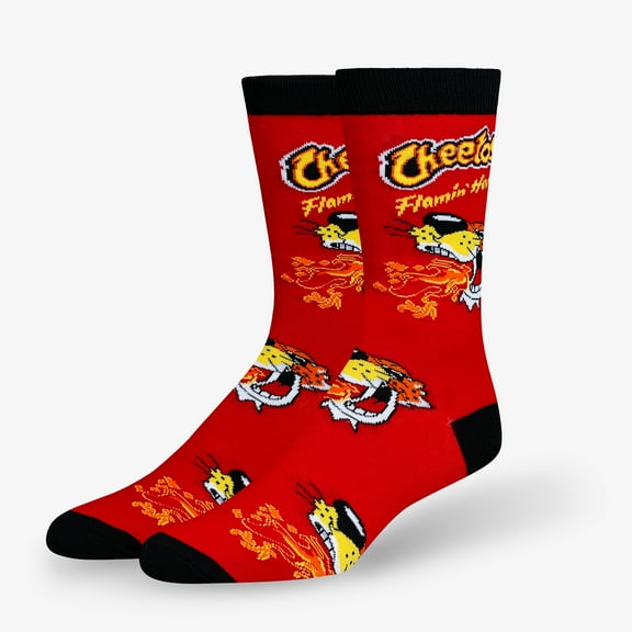Cool Socks – Cheetos Flamin Hot – Novelty Crew Socks – Unisex Large – Red Snack Graphic – Gift for
