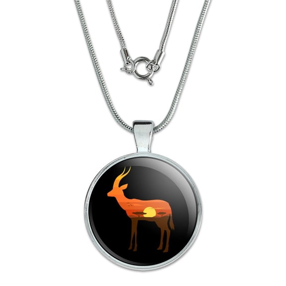 Gazelle Orange Sky Africa Acacia 1" Pendant with Sterling Silver Plated Chain