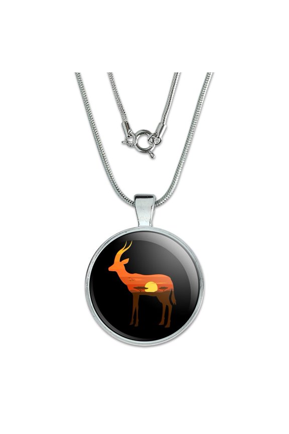 Gazelle Orange Sky Africa Acacia 1" Pendant with Sterling Silver Plated Chain
