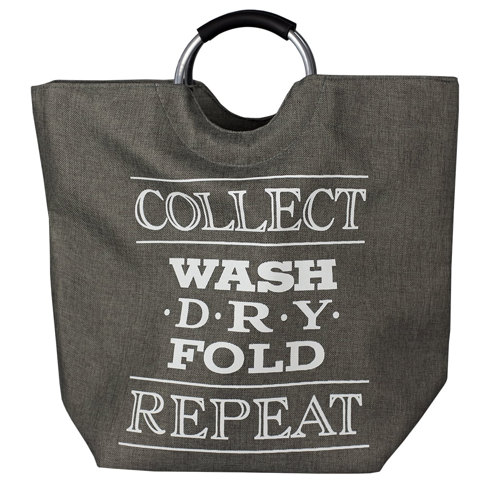 Collect Laundry Canvas Hamper Tote with Soft Grip Handles, Medium Grey