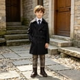thumbnail image 2 of Krdevn Kids Boys Notched Lapel Double Trench Coat with Belt Lightweight Windproof Mid Long Casual Formal Outerwear for Autumn Daily Wear,13-14 Years, 2 of 5