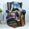 thumbnail image 4 of Vintage Soft Flannel Fleece Blanket, Abandoned Vintage Cars Rusting in a Ghost Town Cloudy Sky Digital Image, Cozy Plush for Indoor and Outdoor Use, 50" x 70", Pale Coffee and Blue, by Ambesonne, 4 of 5