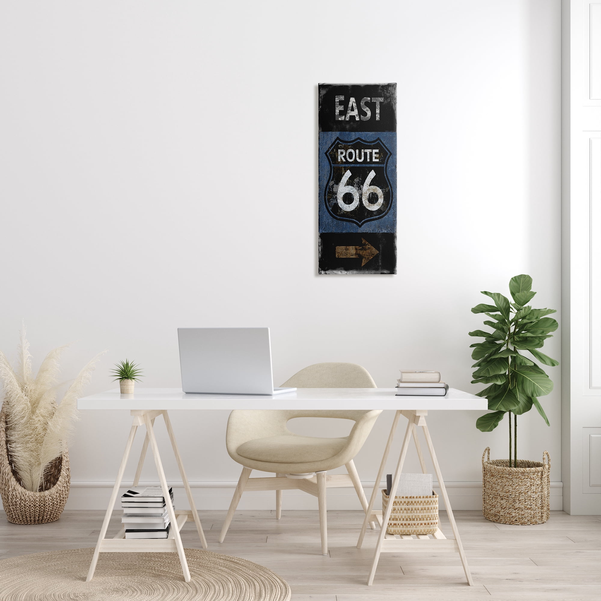 Stupell Industries Route 66 Highway Symbol Blue Right Arrow Directional, 13 x 30, Designed by Luke Wilson