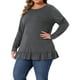 thumbnail image 4 of Agnes Orinda Blusas de Túnica Casual de Tallas Grandes para Mujeres con Cuello Redondo, Manga Larga, Dobladillo con Volantes y Bolsillos, Gris Oscuro 4X, 4 of 6