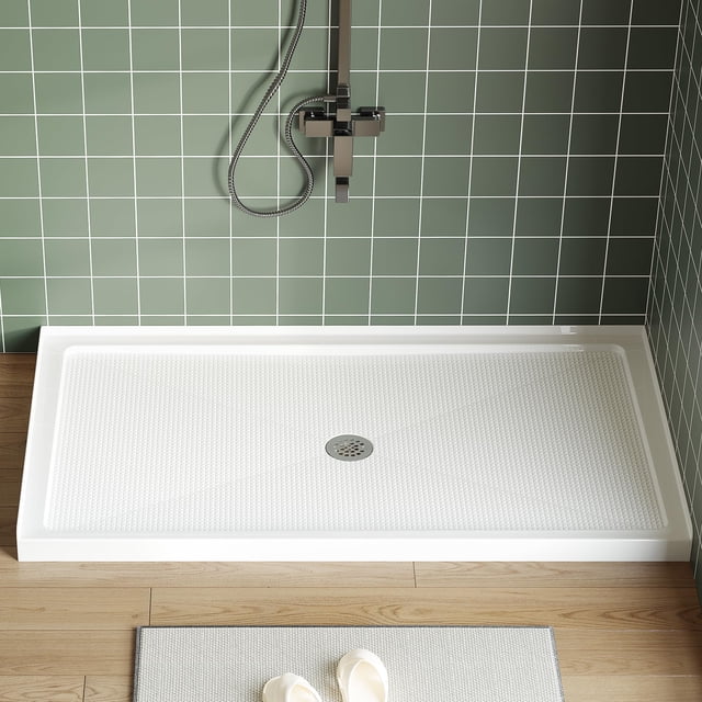 60" x 32" Shower Base Center Drain – Lightweight ABS Shower Pan with Non-Slip Surface, Single Threshold Design for Easy Installation (White)