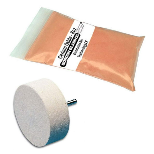 Kit de pulido de vidrio con óxido de cerio Kit de eliminación de rayones de vidrio y parabrisas 8 onzas de polvo para pulir de óxido de cerio de vidrio Gordon Rueda pulidora de fieltro de 3 pulgadas