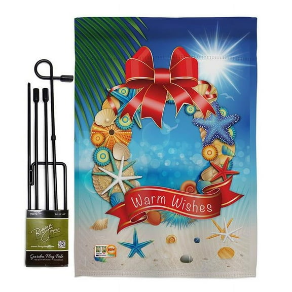 Breeze Decor BD-SU-GS-106062-IP-BO-D-US12-BD 13 x 18.5 in. Summer Wreath Fun in the Sun Impressions Decorative Vertical Double Sided Garden Flag Set with Banner Pole