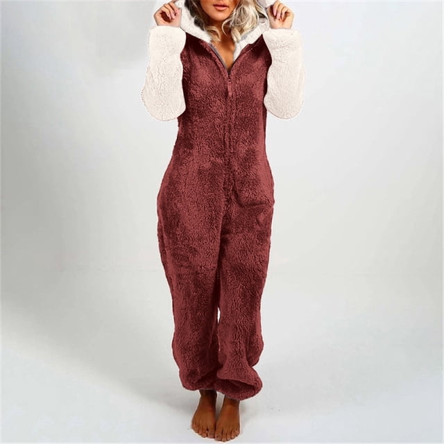 Combinaisons pour Femmes à Manches Longues Combinaison à Capuche pour Femmes Pyjama Décontracté d'Hiver Chaud Combinaison de Nuit Combinaisons d'Entraînement pour Femmes en Liquidation