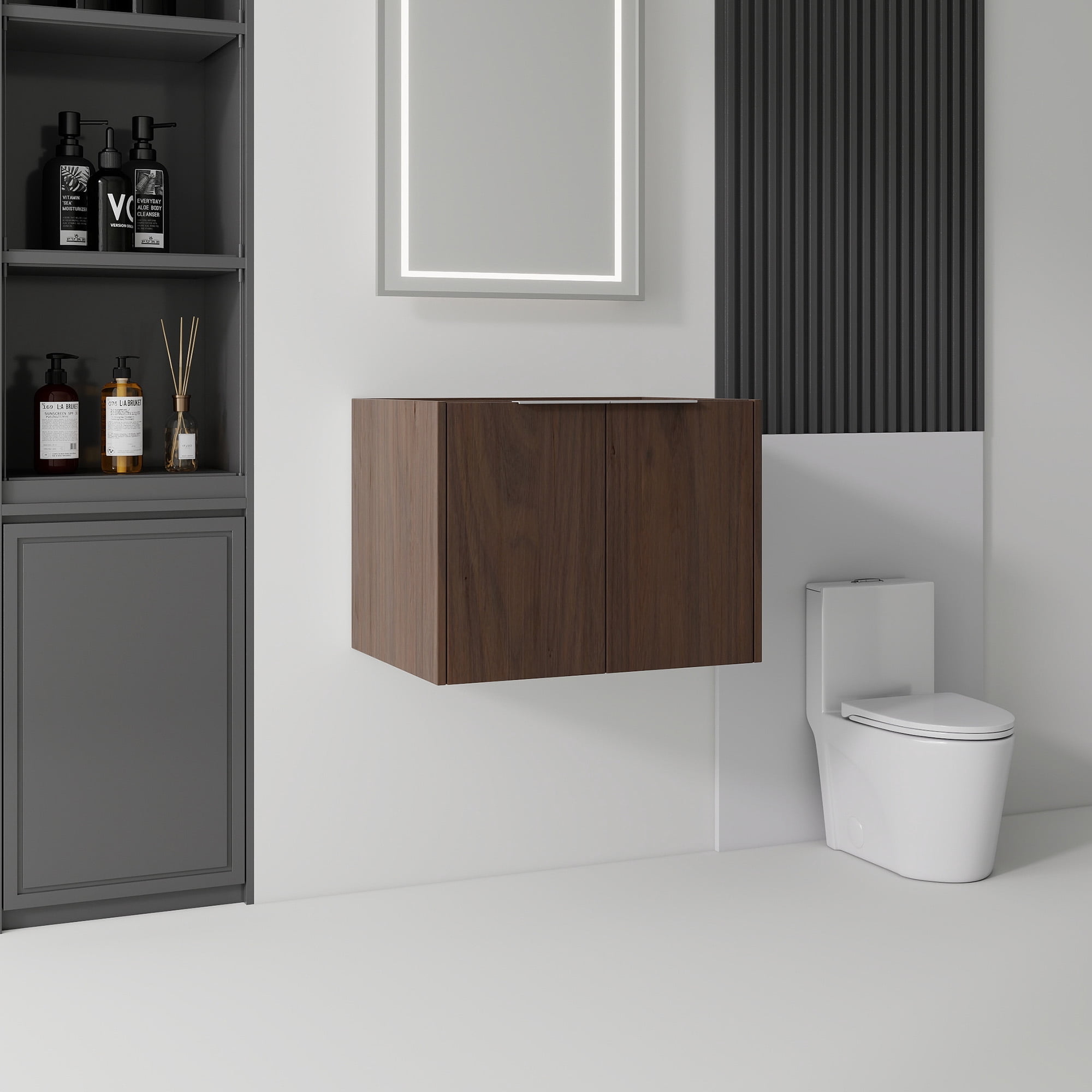 Leumius 24" Floating Bathroom Vanity Cabinet,Soft-Close Double Doors,Wall-Mounted,Cabinet Only,Brown