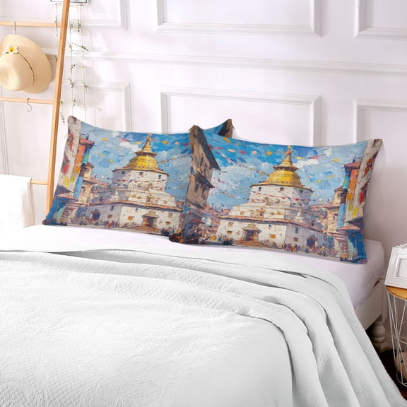 Pillow Case Plush Pillow Swayambhunath Tower Painting Case standard size/King size/Queen size Bed Pillow Pillowcases