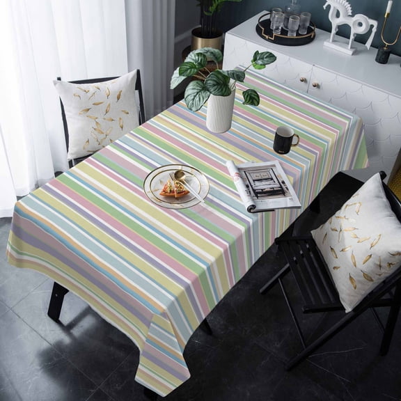Colorful Striped Tablecloth Rectangle Table Cloth 60x120 , Waterproof Tablecloth Outdoor Table Cloth, Farmhouse Rainbow Color Stripes Washable Table Cover for Kitchen Dining Party