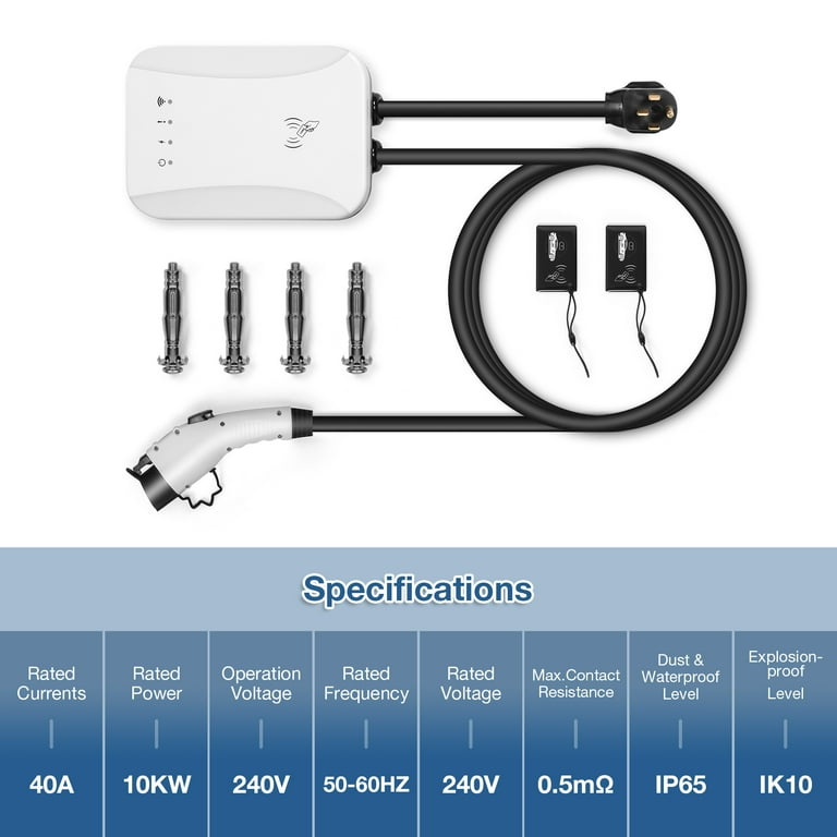 NEMA 14 50 Level 2 EV Charger Portable Electric Vehicle Charger with 25 ft Charging Cable SAE J1772 Standard Plug 40 Amp 240 Volt Indoor Outdoor