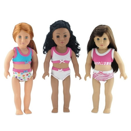 - 18 Inch Doll Clothes | Trendy and Colorful 6-Piece Underwear Set, Includes 3 Bras and 3 Panties | Fits American Girl Dolls