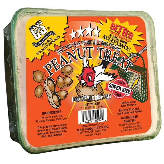 C&S Products Peanut Treat Suet, For Year Round Feeding, 56 oz Cake, Wild Bird Food