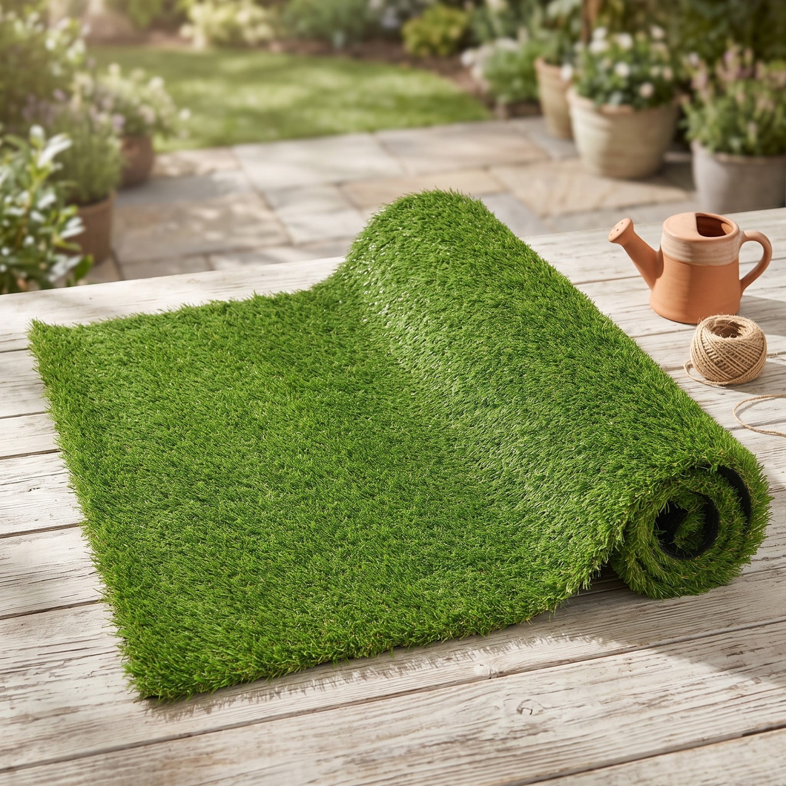 ALPULON 4 x 6 FT Artificial Grass Turf Mat, Indoor Outdoor Synthetic Turf Rug with Drainage Holes, Realistic Pet-Friendly Fake Grass Lawn Carpet for Patio, Green