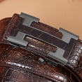 thumbnail image 2 of Cinturón de cuero genuino para hombre con diseño de cocodrilo y hebilla automática sin dientes, cinturón de moda informal de negocios, cinturón para pantalones para jóvenes y de mediana edad, 2 of 6