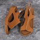thumbnail image 5 of Bmisegm Ladies Summer Retro Pure Colour Leather Slope Heel Thick Bottom Large Size Set Foot Fish Mouth Sandals Womens Sandals Summer Brown 7, 5 of 9