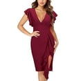 thumbnail image 2 of Evening Dresses for Women Wedding Guest Dresses Women's Sexy Deep V Neck Slit Flared Skirt Dress, 2 of 5